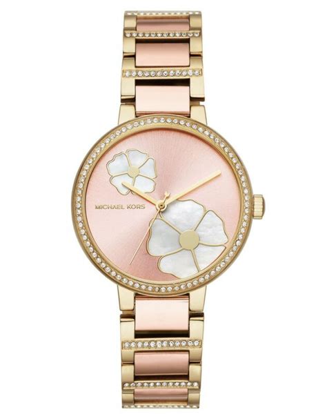 michael kors rose gold flower watch